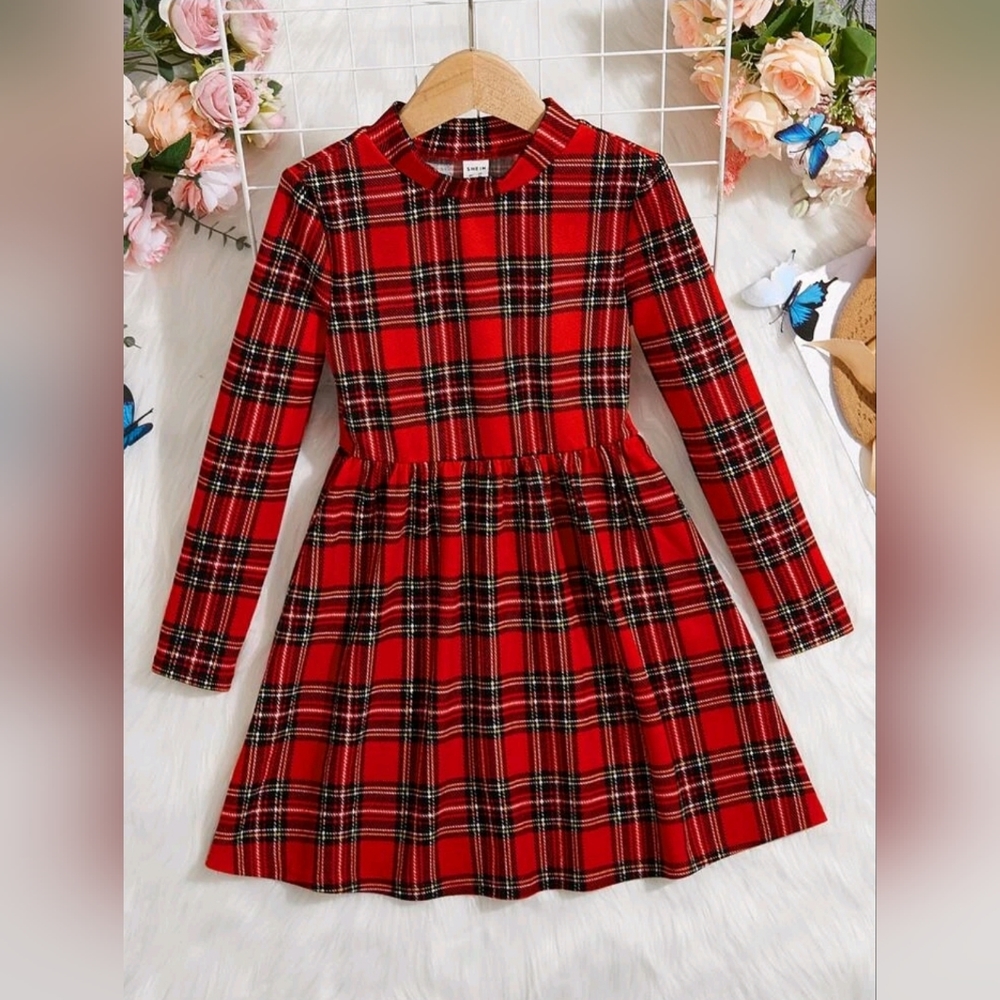 Girls plaid mock neck dress